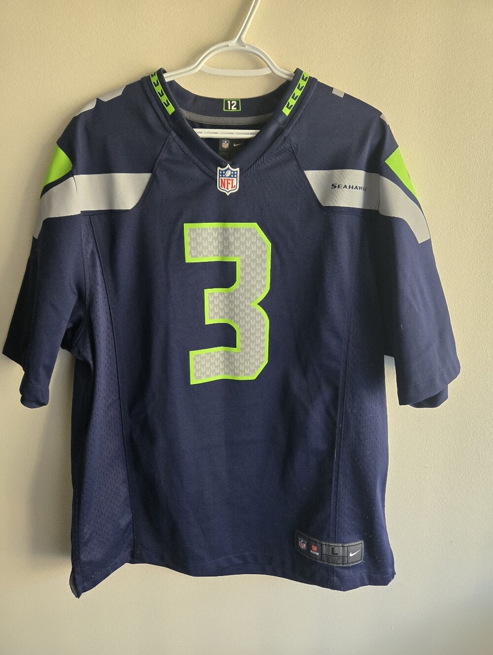 NFL Men's Seattle Seahawks #3 Navy and Lime Jersey